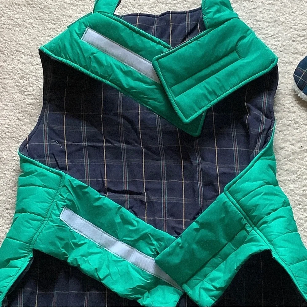BOOTS & BARKLEY Reversible Puffer Vest XL Dog Coat NEW Green Navy Plaid Heritage